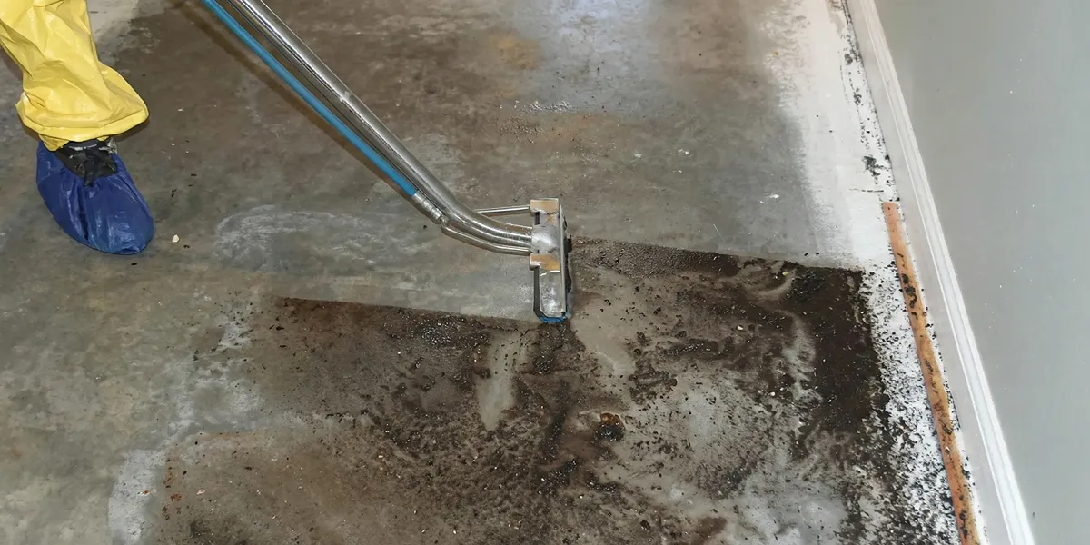 sewage removal technicians extracting contaminated wastewater from a residential floor in Fort Wayne, IN